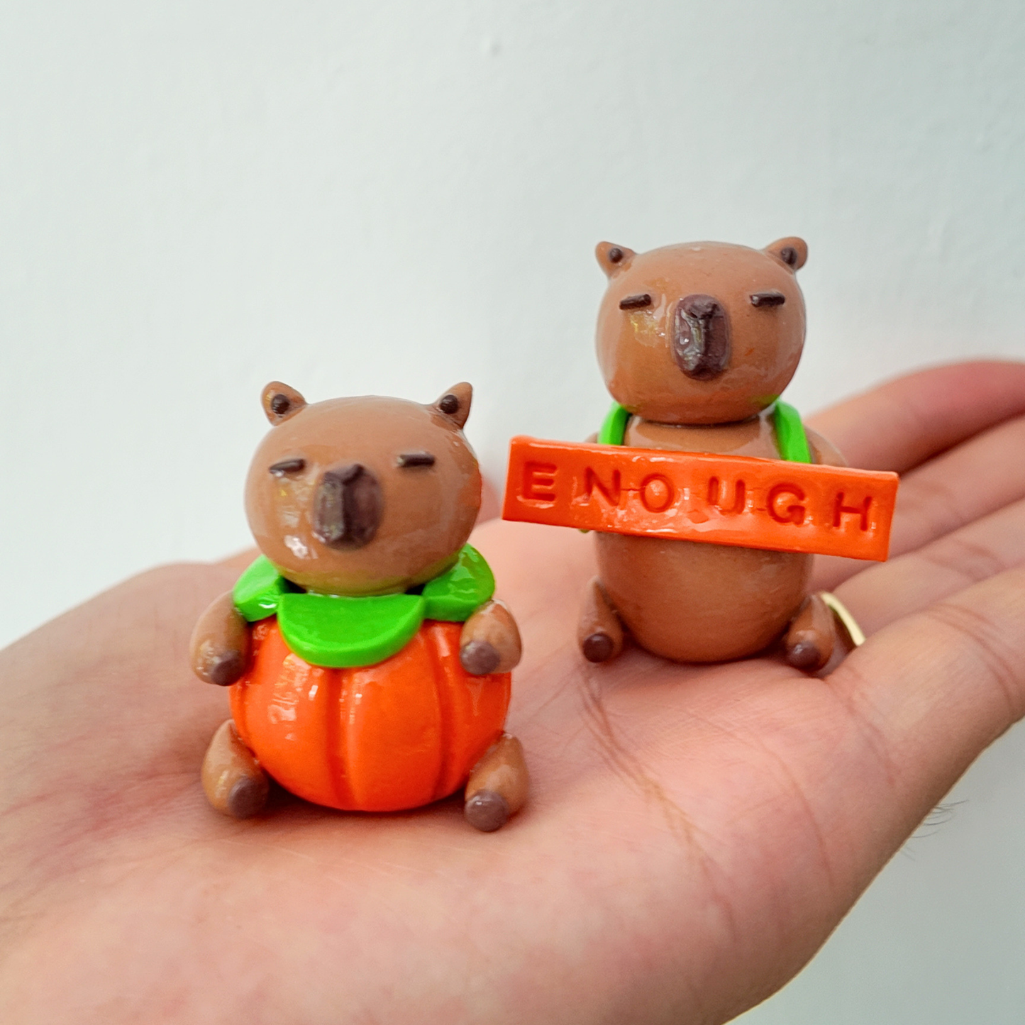 Handmade Capybara Desk Toy | Polymer Clay Pumpkin, Enough Designs, UV Resin Glaze