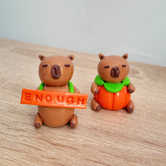 Handmade Capybara Desk Toy | Polymer Clay Pumpkin, Enough Designs, UV Resin Glaze